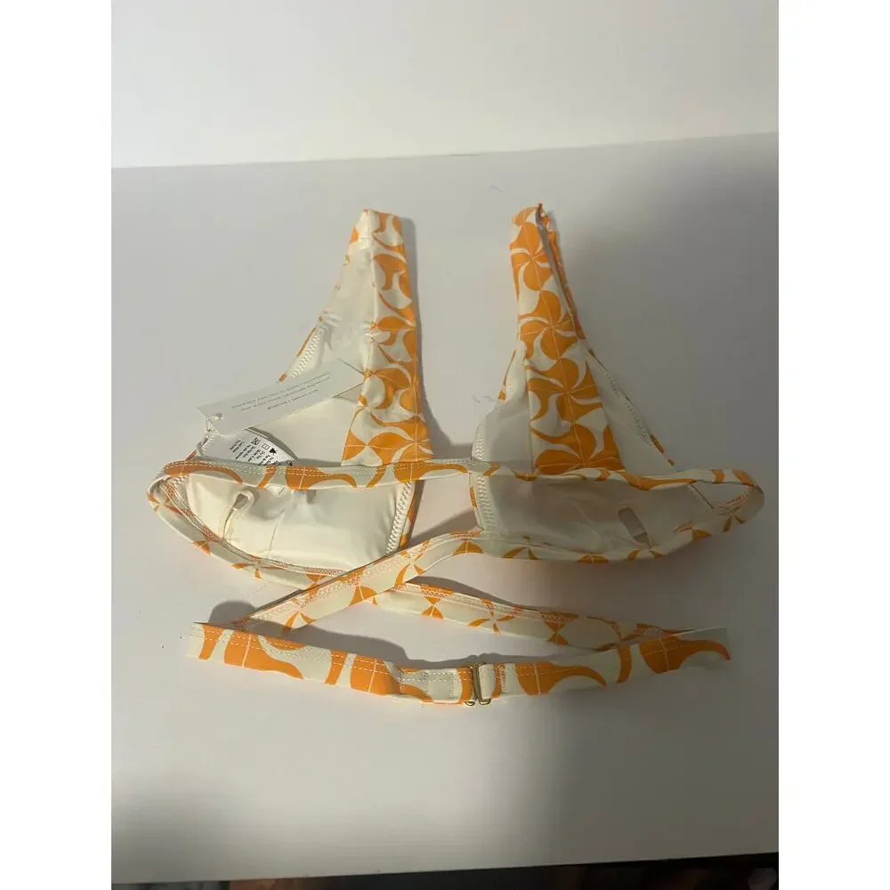 NWT L*Space Women's Avery Wrap-Style Beach Bikini Top Orange Cream Size M
